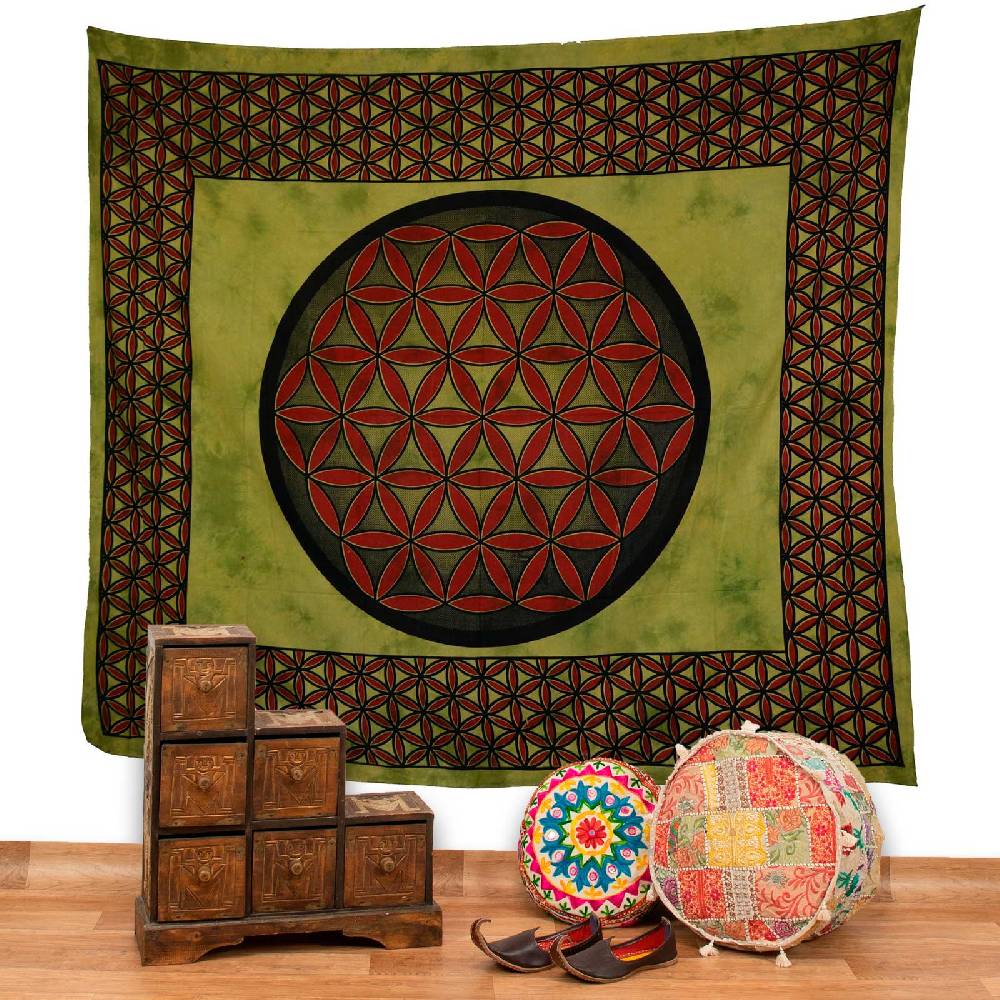 Kunst Und Magie Tagesdecke Wandbehang Blume Des Lebens Mandala Tuch Indien Ca. 230 X 210 Cm Von Kunst Und Magie
