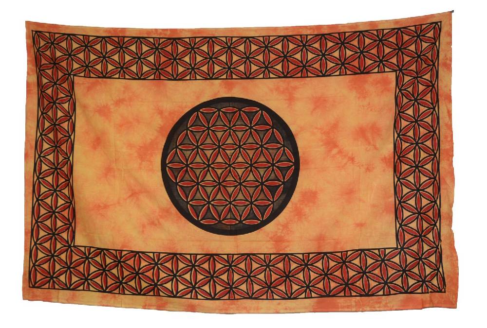 Kunst Und Magie Tagesdecke Wandbehang Blume Des Lebens Mandala Tuch Indien OM Ca. 205 X 140 Cm