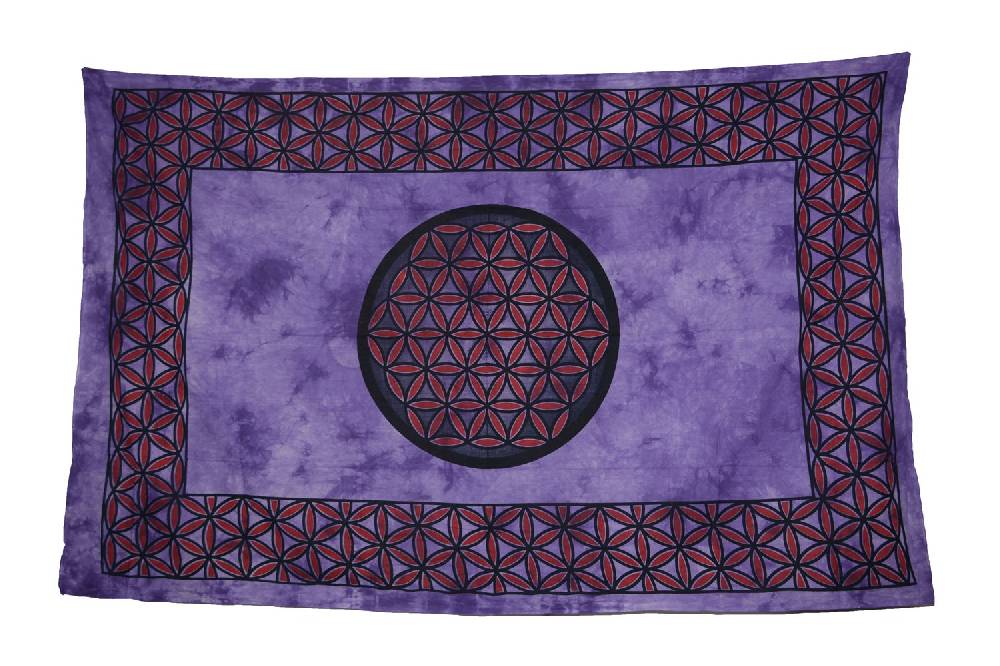 Kunst Und Magie Tagesdecke Wandbehang Blume des Lebens Mandala Tuch Indien OM ca. 205 x 140 cm