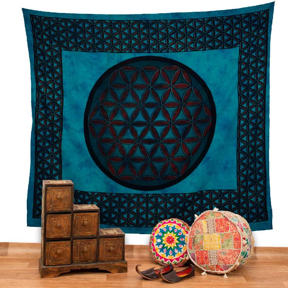 Kunst Und Magie Tagesdecke Wandbehang Blume des Lebens Mandala Tuch Indien ca. 230 x 210 cm von Kunst und Magie