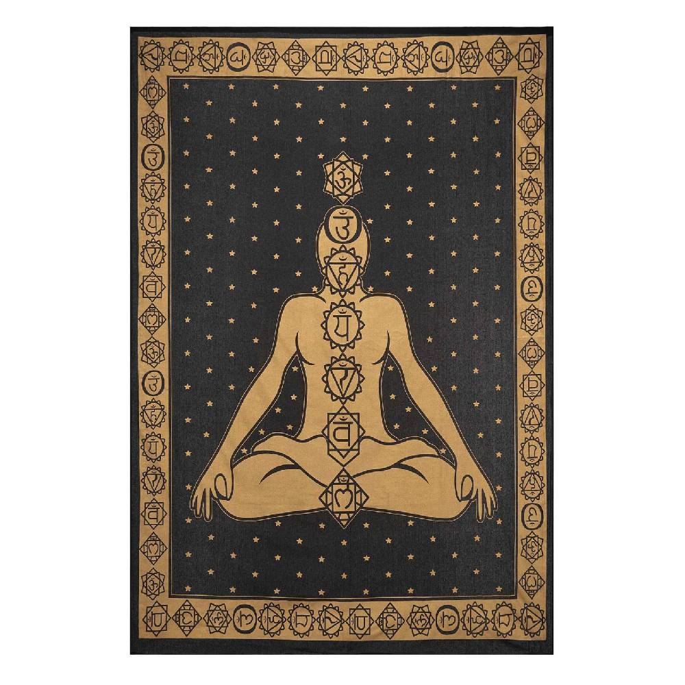 Kunst Und Magie Tagesdecke Wandbehang Bunt Deko Tuch Golden Buddha 7 Chackra Meditation Ca.200x135cm