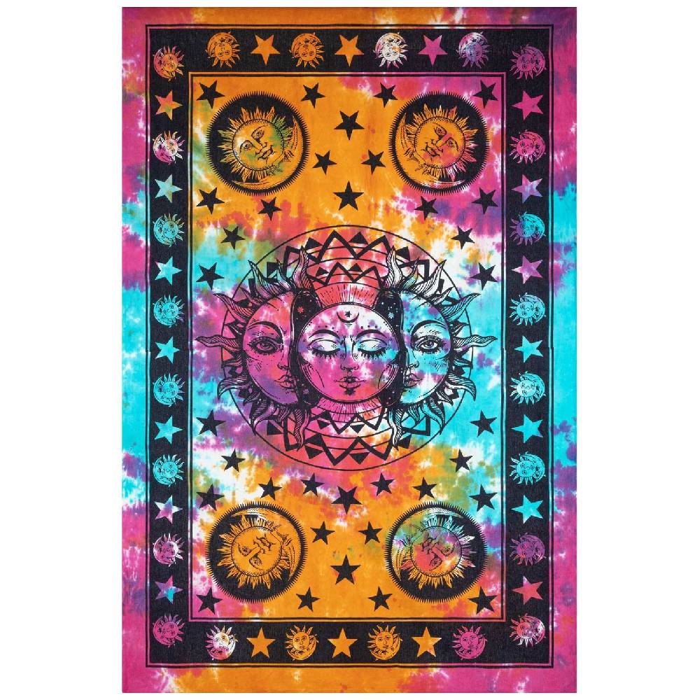 Kunst Und Magie Tagesdecke Wandbehang Bunt Deko Tuch Sonne Mond Und Sterne Goa Hippie Ca.200 X 140cm