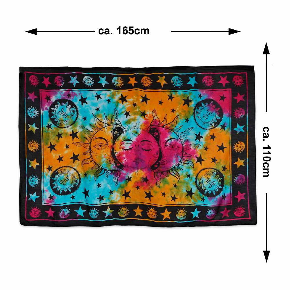 Kunst Und Magie Tagesdecke Wandbehang Bunt Deko Tuch Sonne Mond Und Sterne Goa Hippie Ca.165x115cm