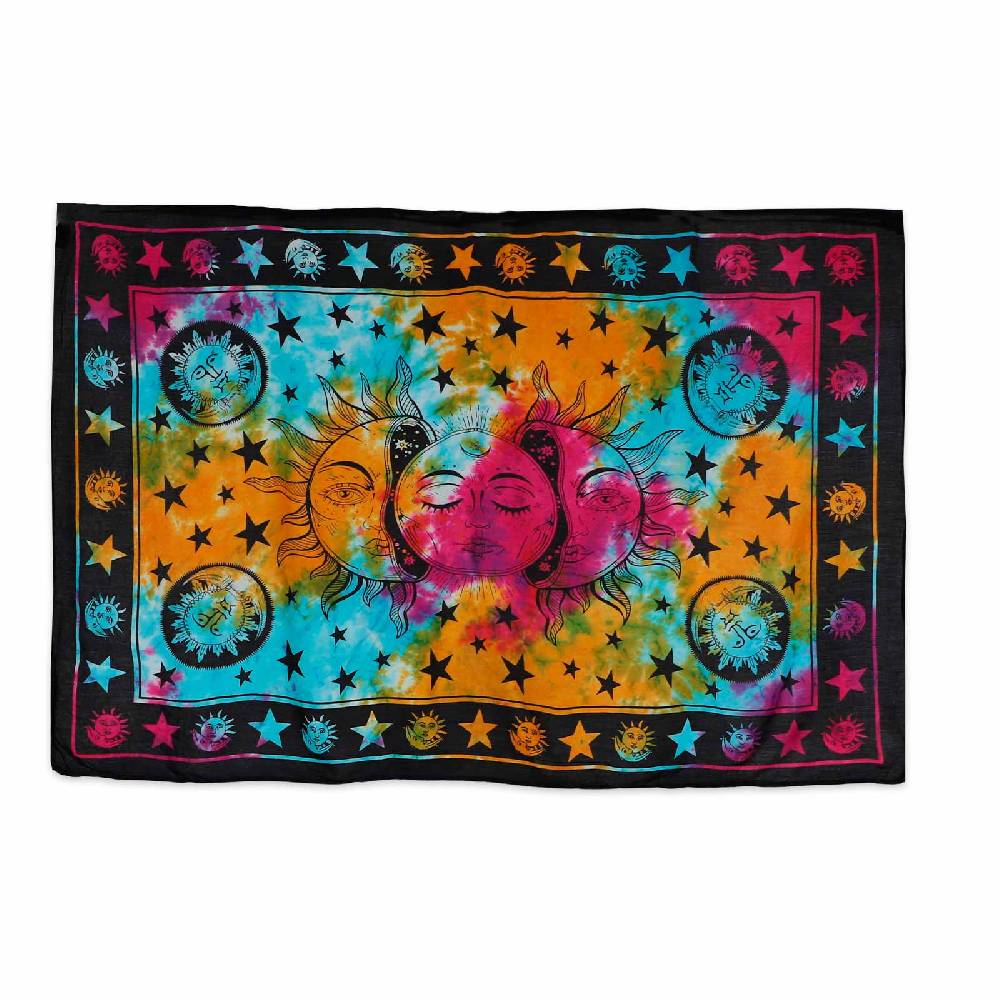 Kunst Und Magie Tagesdecke Wandbehang Bunt Deko Tuch Sonne Mond Und Sterne Goa Hippie Ca.165x115cm