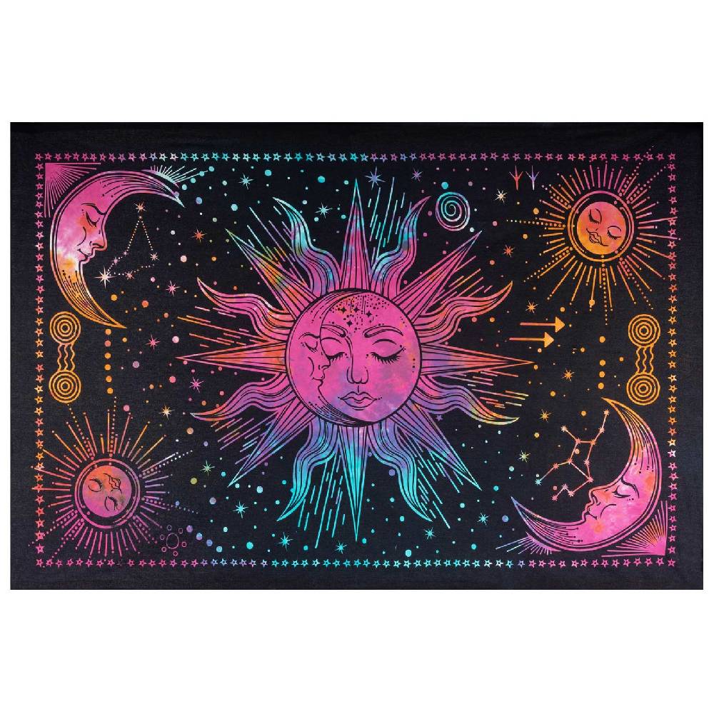 Kunst Und Magie Tagesdecke Wandbehang Bunt Deko Tuch Sonne Mond Und Sterne Goa Hippie Ca.200 X 140cm