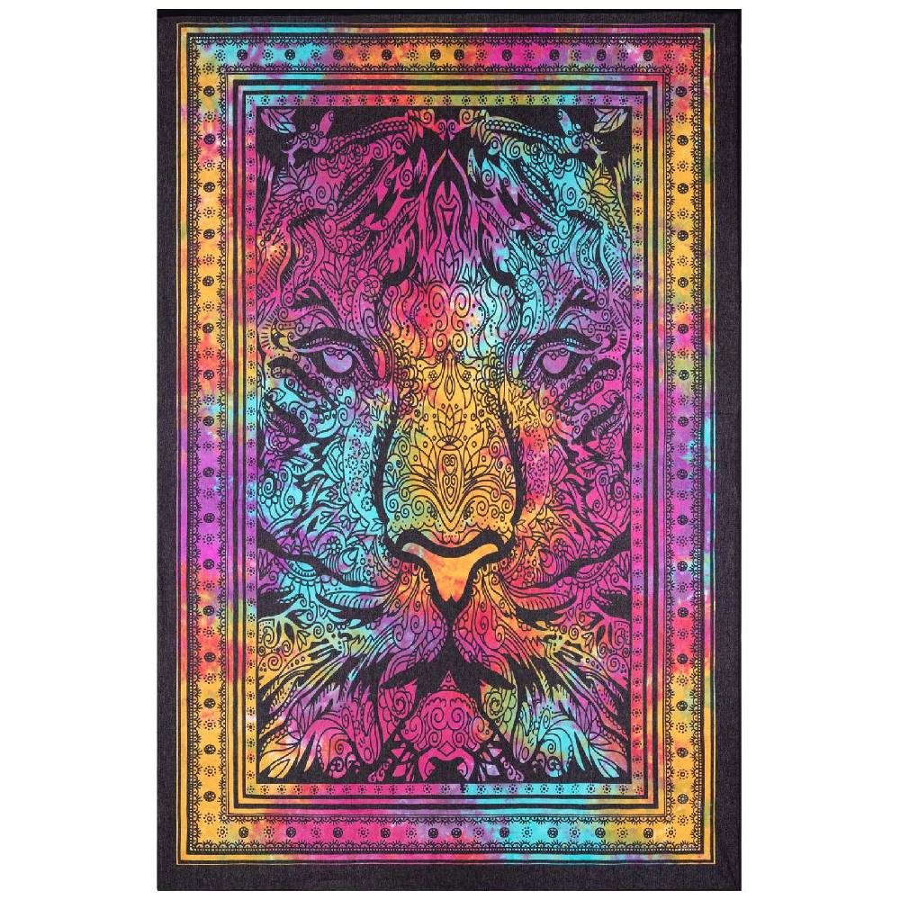 Kunst Und Magie Tagesdecke Wandbehang Bunt Deko Tuch Tiger Goa Hippie Ca190 X 140cm