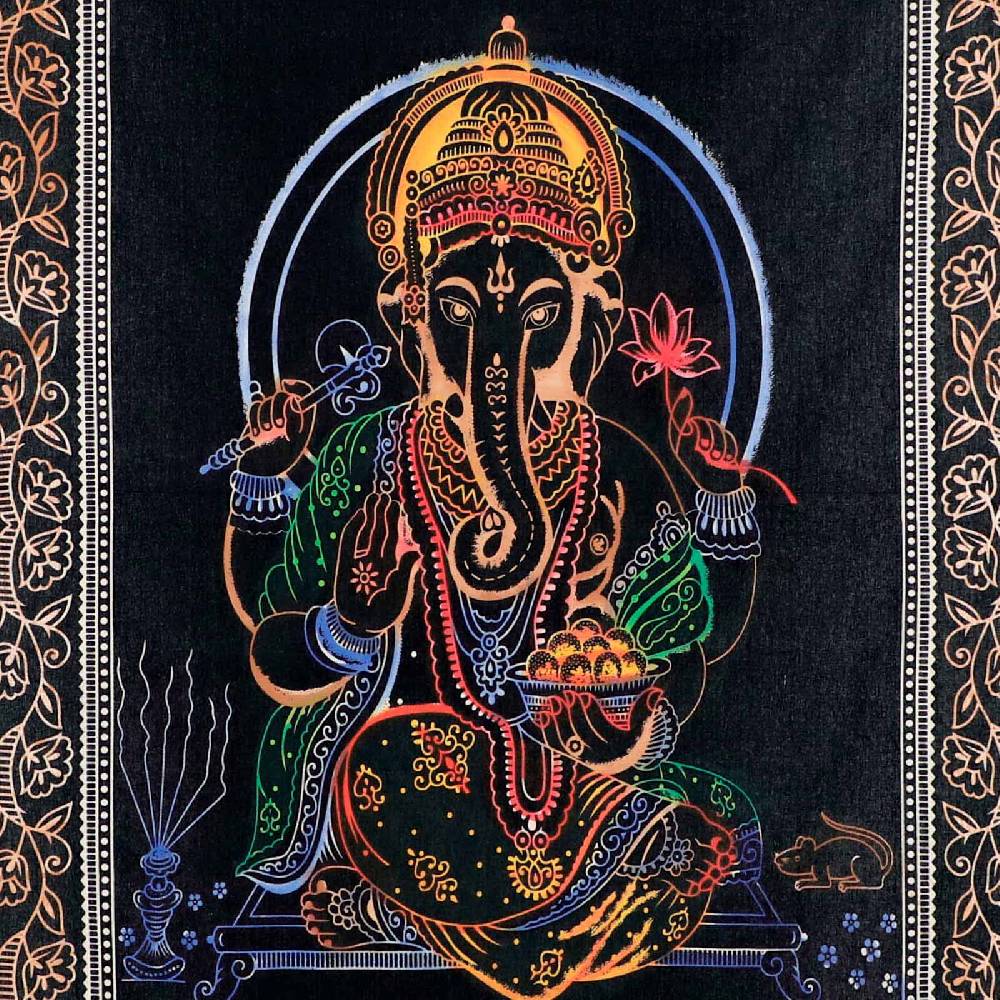 Kunst Und Magie Tagesdecke Wandbehang Deko Ganesha Meditation UV Aktiv Ca. 200 X 135 Cm