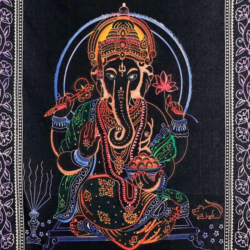 Kunst Und Magie Tagesdecke Wandbehang Deko Lord Ganesha Meditation UV Aktiv Ca. 200 X 135 Cm