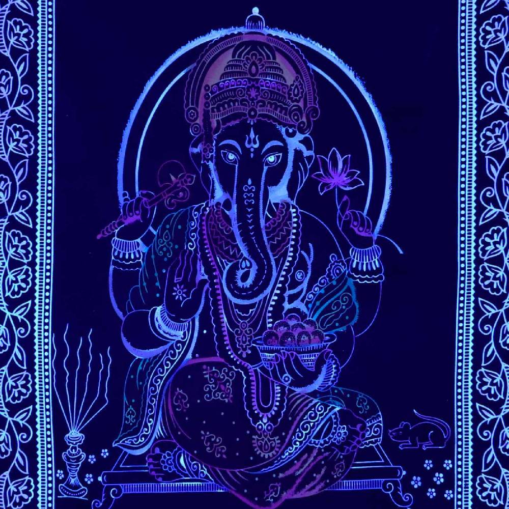 Kunst Und Magie Tagesdecke Wandbehang Deko Lord Ganesha Meditation UV Aktiv Ca. 200 X 135 Cm