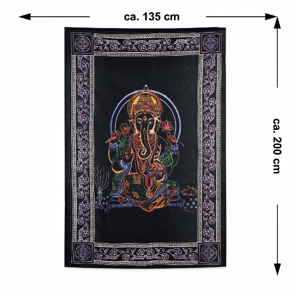 Kunst Und Magie Tagesdecke Wandbehang Deko Lord Ganesha Meditation UV Aktiv Ca. 200 X 135 Cm