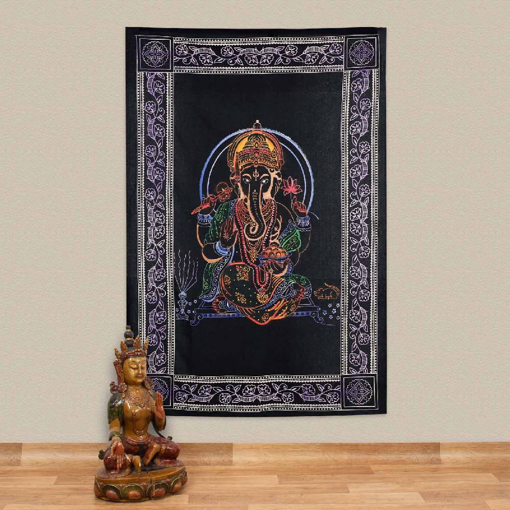 Kunst Und Magie Tagesdecke Wandbehang Deko Lord Ganesha Meditation UV Aktiv Ca. 200 X 135 Cm