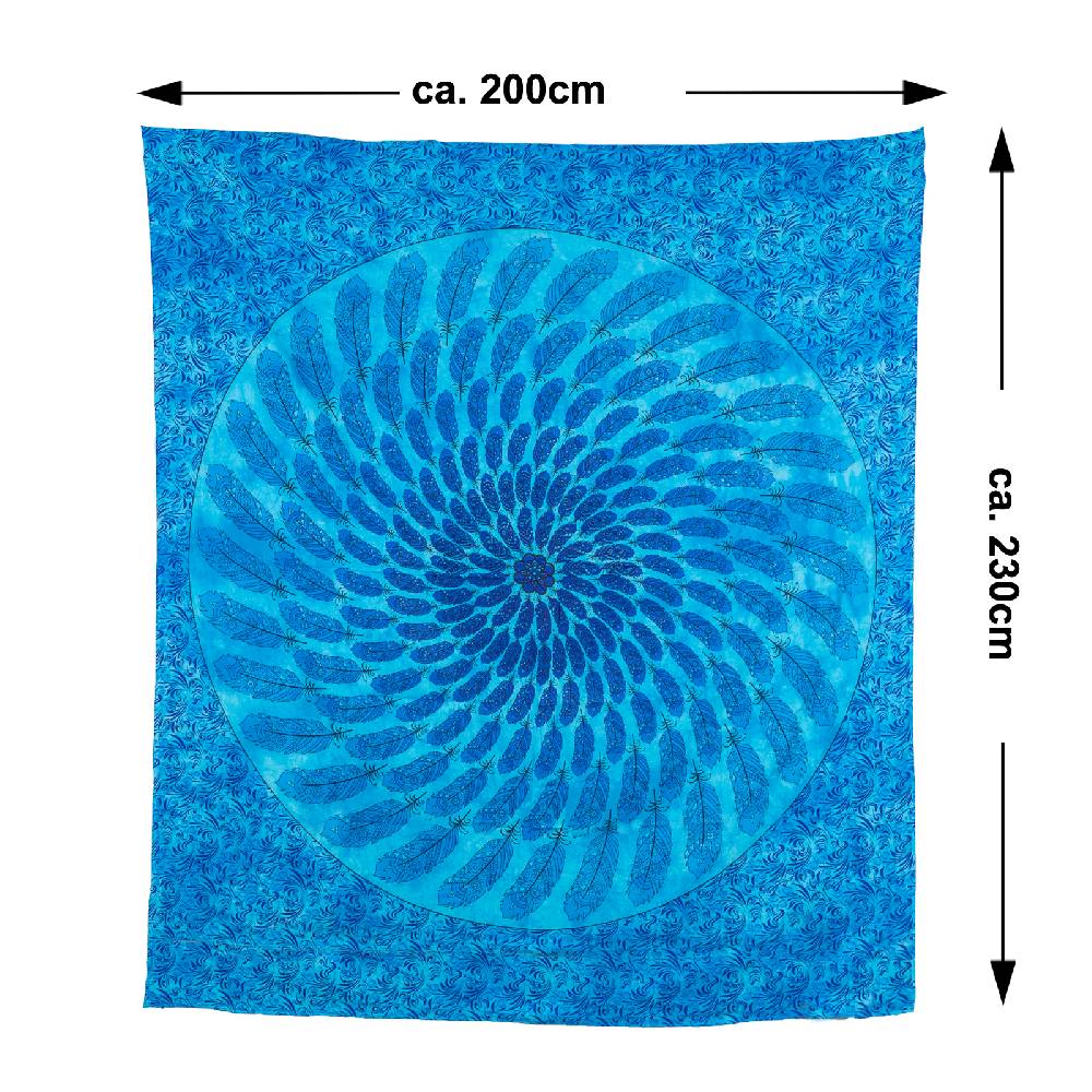 Kunst Und Magie Tagesdecke Wandbehang Deko Tuch Federn Mandala Dreamcatcher Türkis Ca.200 X 230cm
