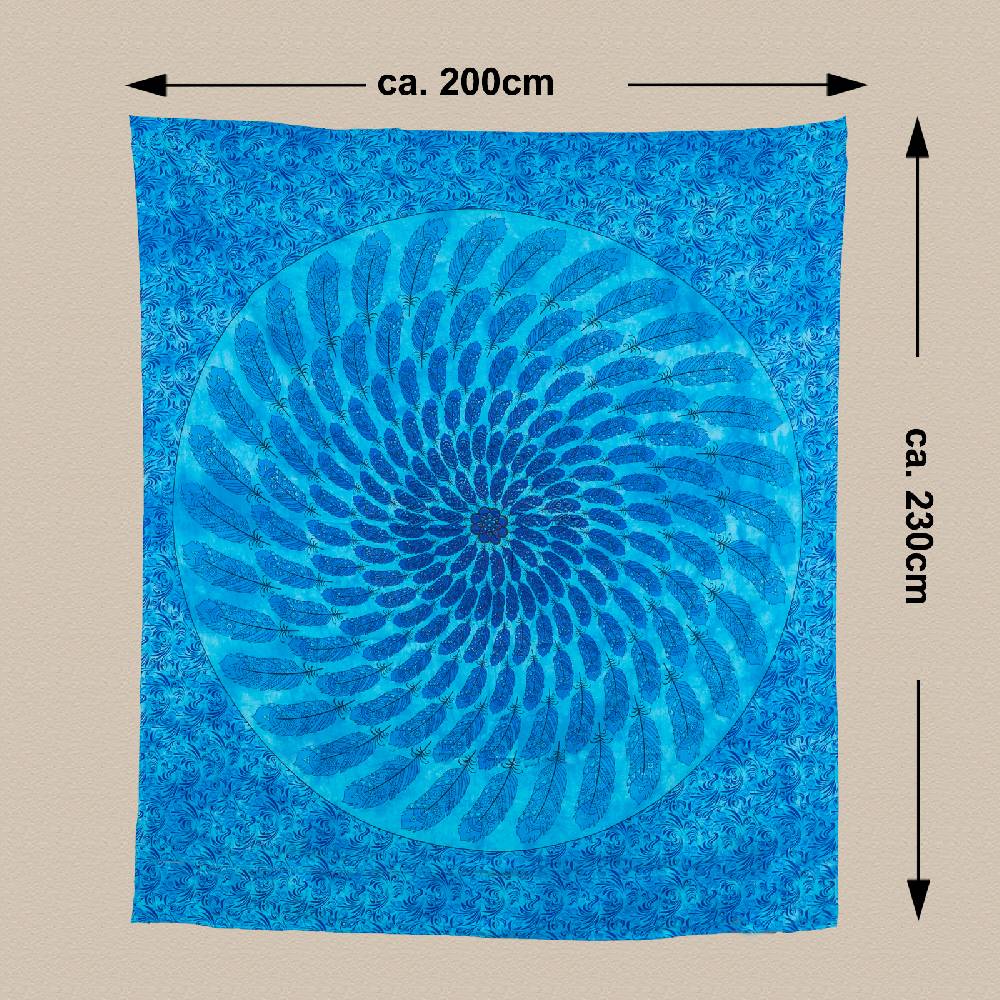 Kunst Und Magie Tagesdecke Wandbehang Deko Tuch Federn Mandala Dreamcatcher Türkis Ca.200 X 230cm
