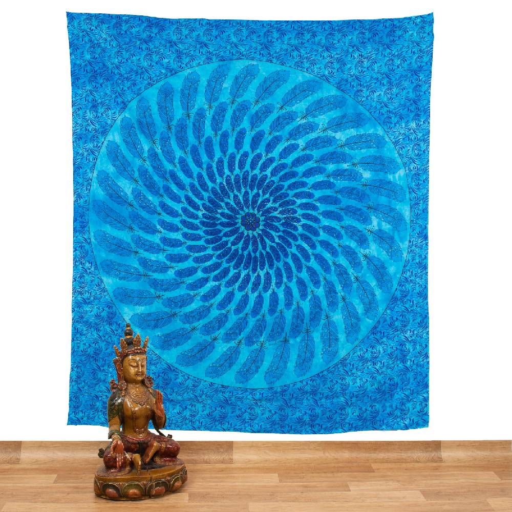 Kunst Und Magie Tagesdecke Wandbehang Deko Tuch Federn Mandala Dreamcatcher Türkis ca.200 x 230cm