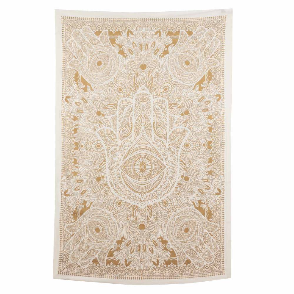 Kunst Und Magie Tagesdecke Wandbehang Deko Tuch Goldene Hamsa Hand UV-Aktiv Ca. 200 X135cm