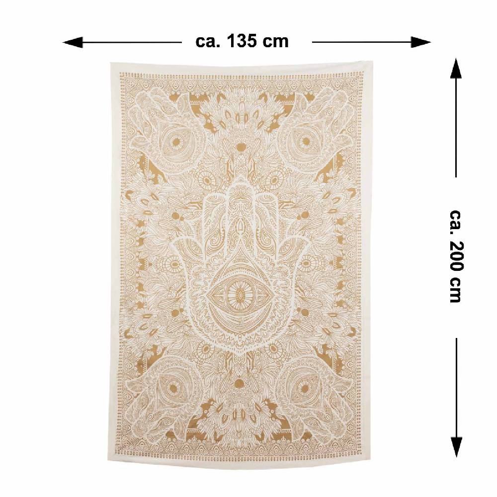 Kunst Und Magie Tagesdecke Wandbehang Deko Tuch Goldene Hamsa Hand UV-Aktiv Ca. 200 X135cm