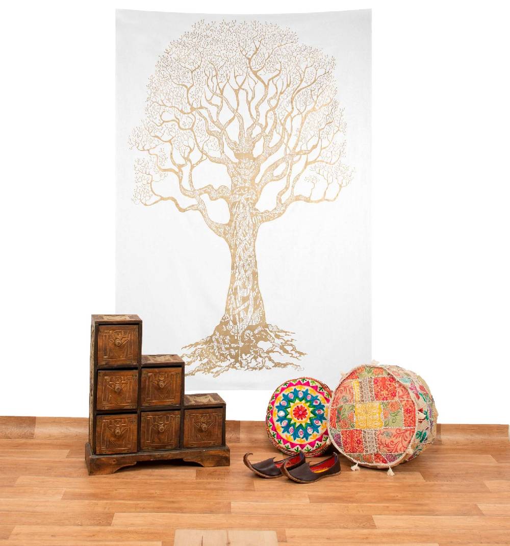 Kunst Und Magie Tagesdecke Wandbehang Deko Tuch Goldener Baum Lebensbaum ca. 200 x135cm