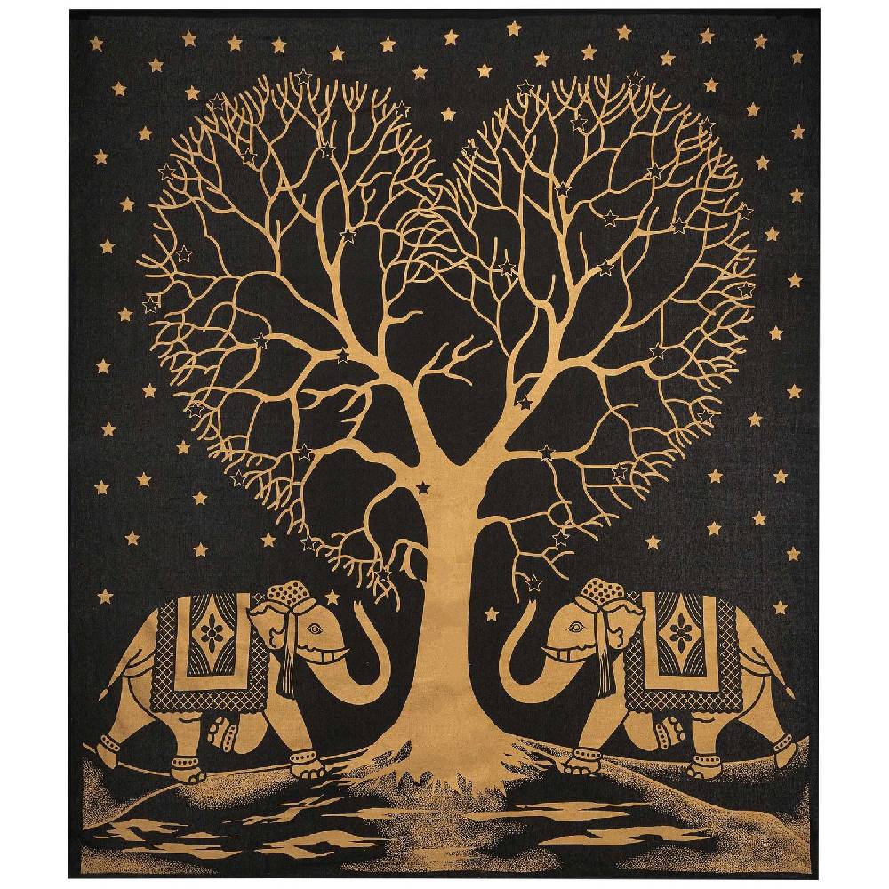 Kunst Und Magie Tagesdecke Wandbehang Deko Tuch Goldener Liebes Baum Love Tree Elefant Ca. 200 X 230cm XL