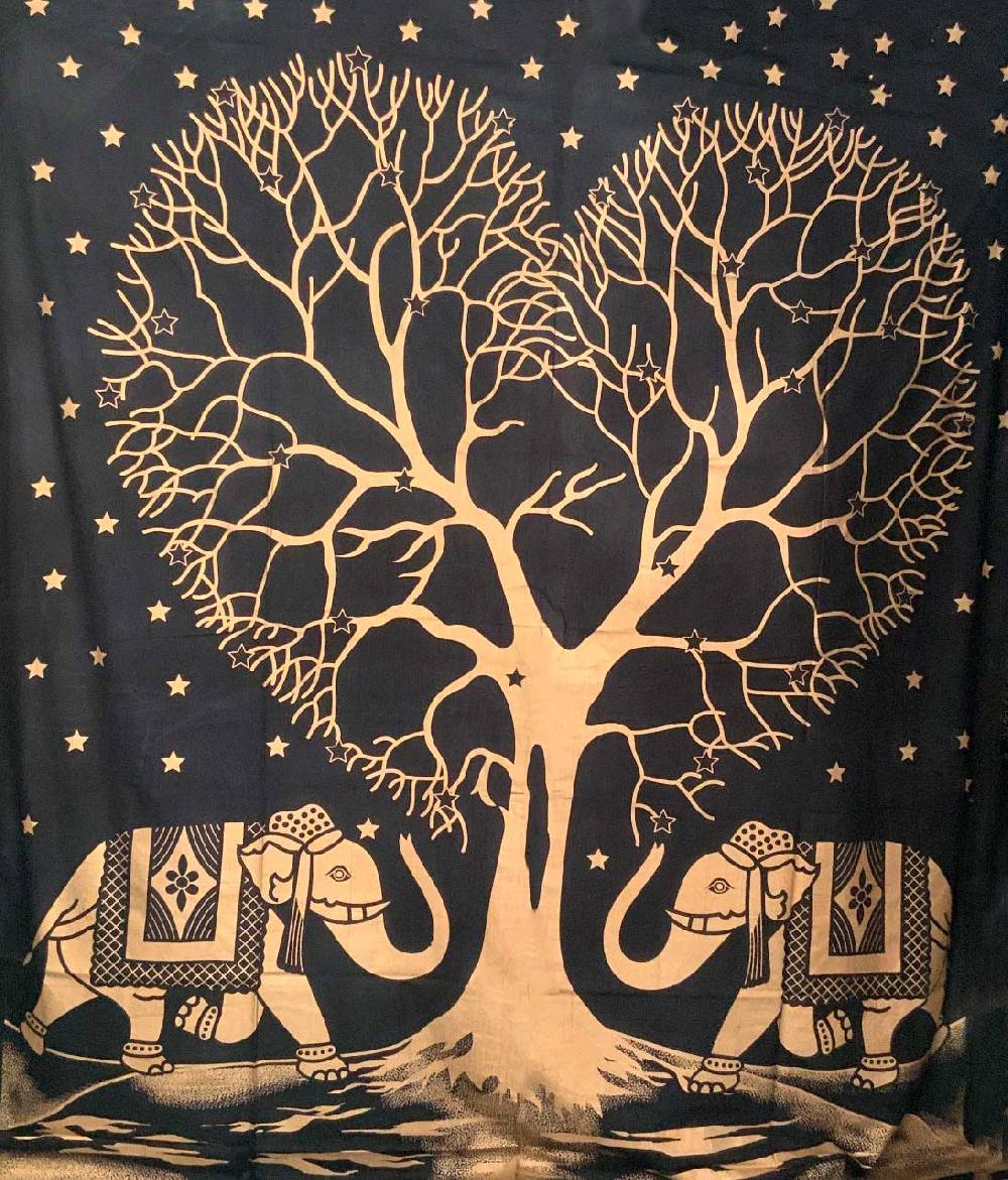Kunst Und Magie Tagesdecke Wandbehang Deko Tuch Goldener Liebes Baum Love Tree Elefant Ca. 200 X 230cm XL