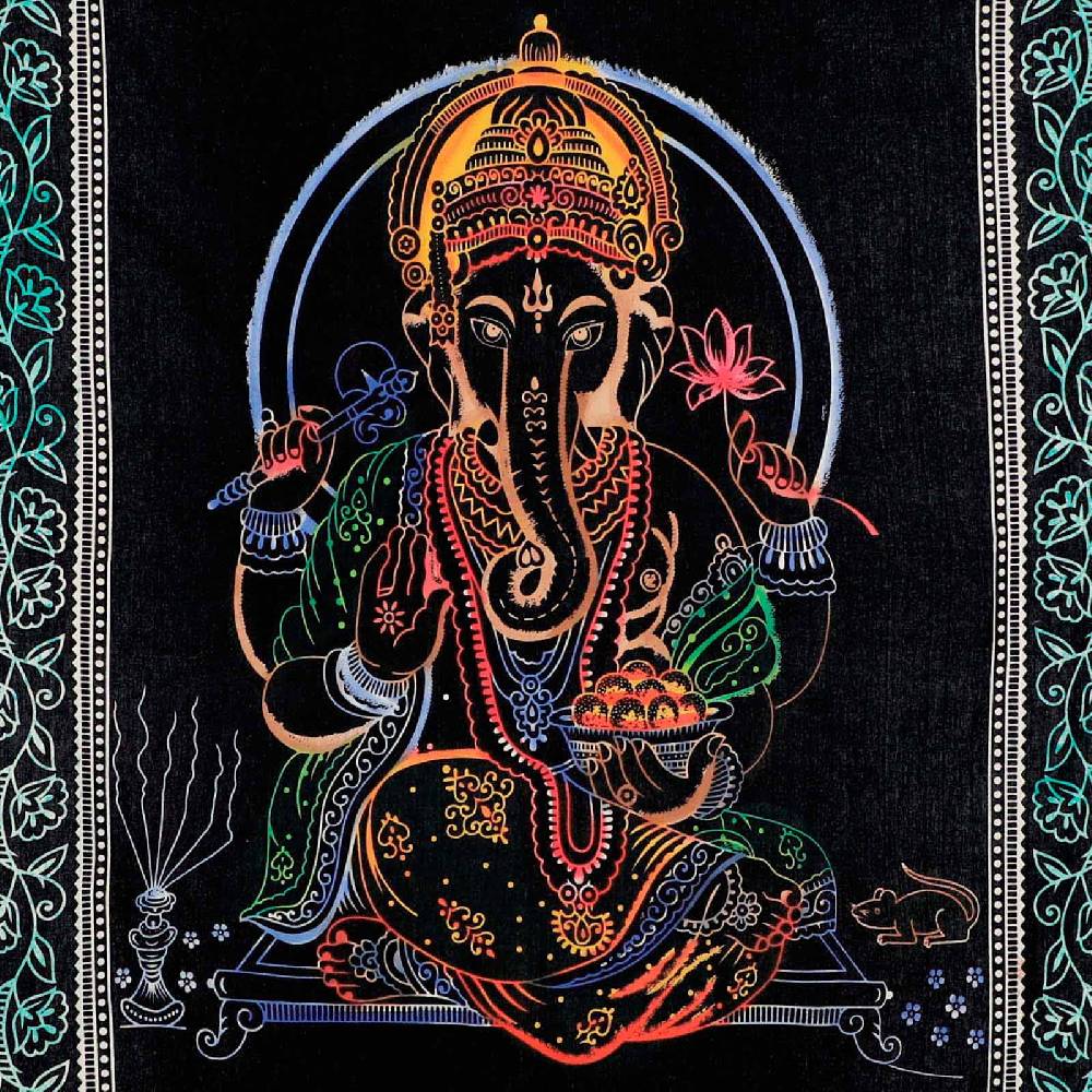 Kunst Und Magie Tagesdecke Wandbehang Deko Tuch Lord Ganesha Meditation UV Aktiv Ca. 200 X135 Cm
