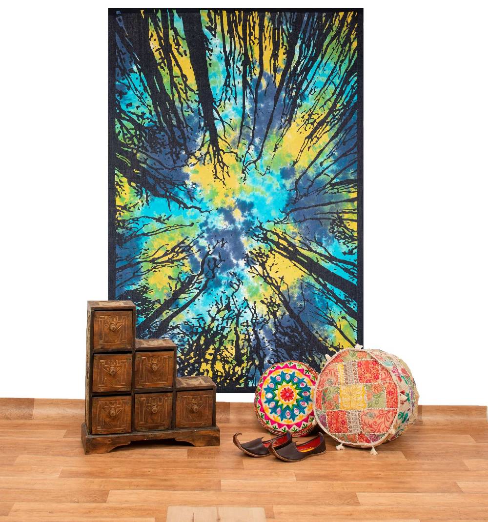 Kunst Und Magie Tagesdecke Wandbehang Deko Tuch Wald Bäume Zauberwald ca 135 x 200cm