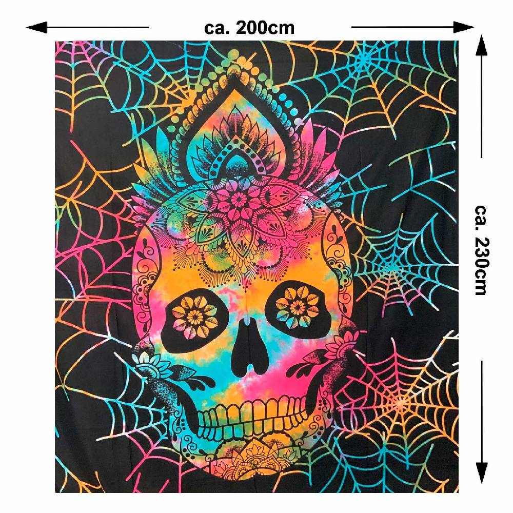 Kunst Und Magie Tagesdecke Wandbehang La Catrina Deko Tuch Sugar Skull Tattoo Multicolour XL Ca. 200 X 230cm