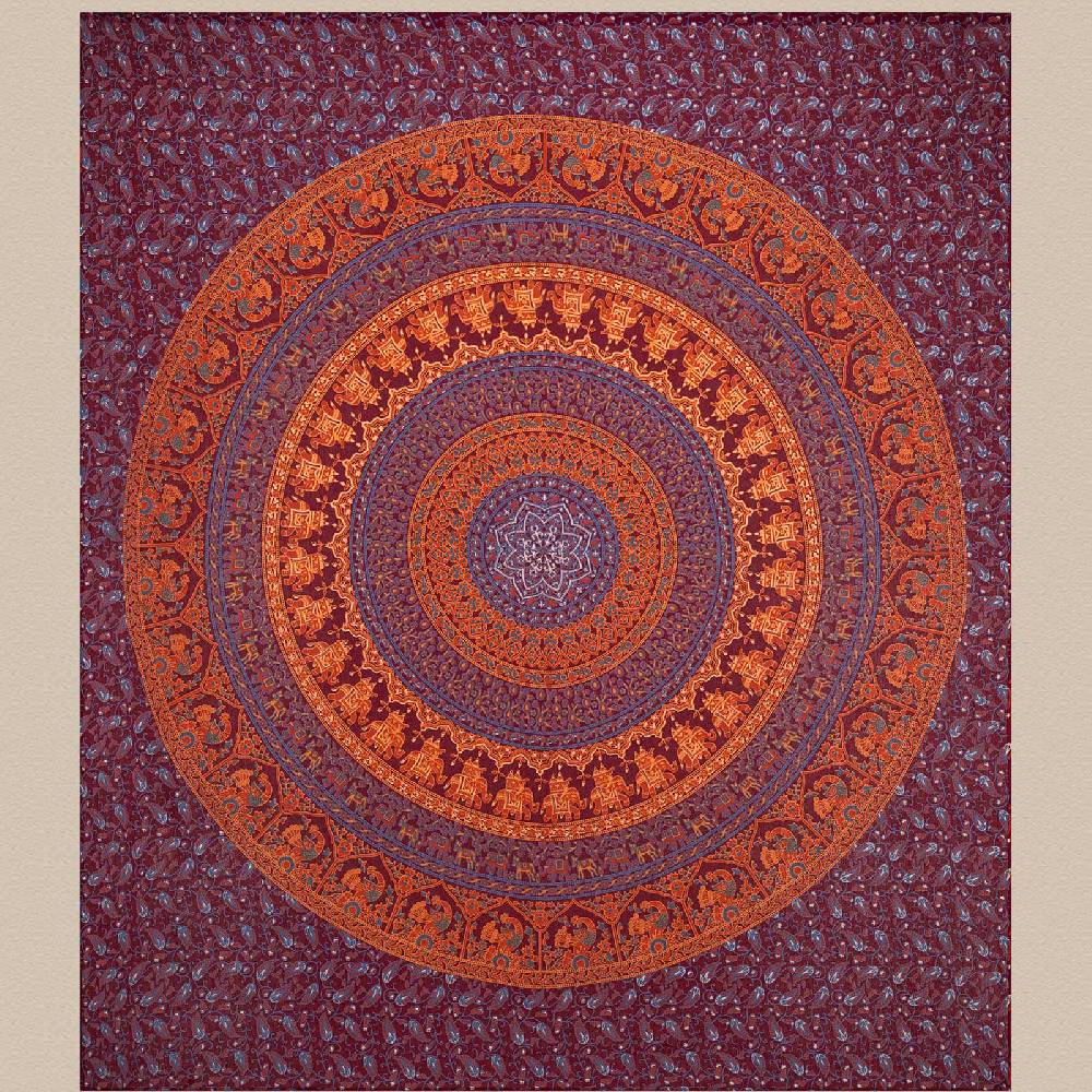 Kunst Und Magie Tagesdecke Wandbehang Mandala Deko Tuch Indisch Elefant XL Ca. 200 X 230cm