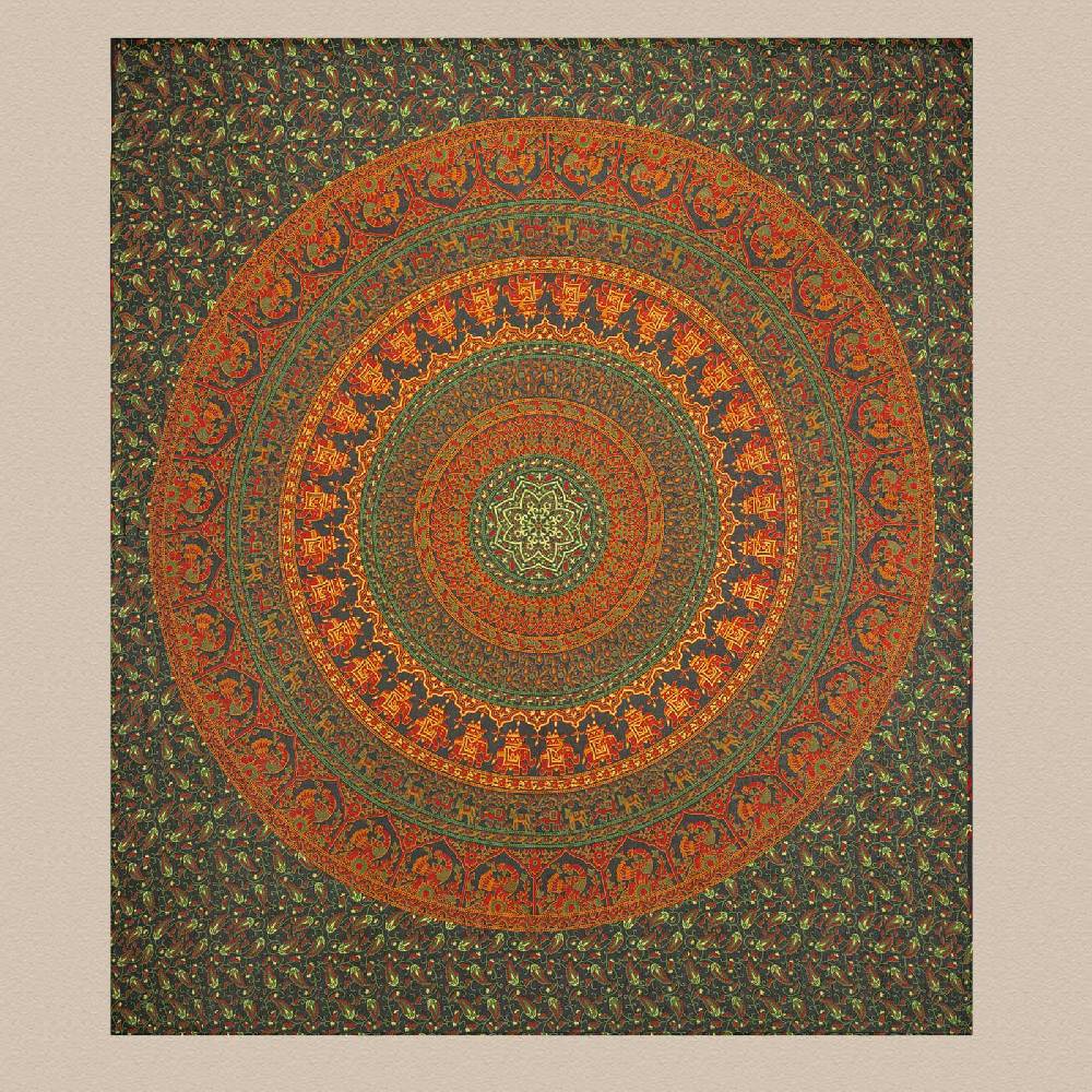 Kunst Und Magie Tagesdecke Wandbehang Mandala Deko Tuch Indisch Elefant XL Ca. 200 X 230cm