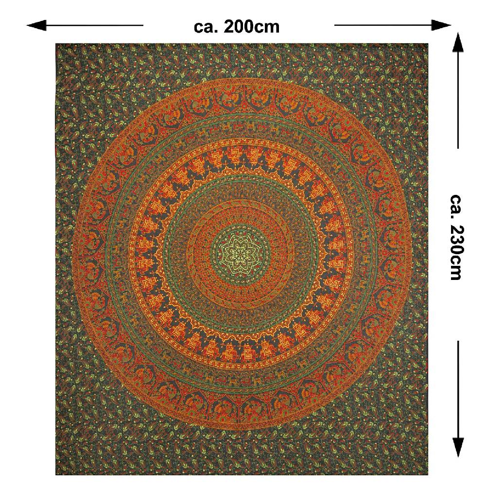 Kunst Und Magie Tagesdecke Wandbehang Mandala Deko Tuch Indisch Elefant XL Ca. 200 X 230cm