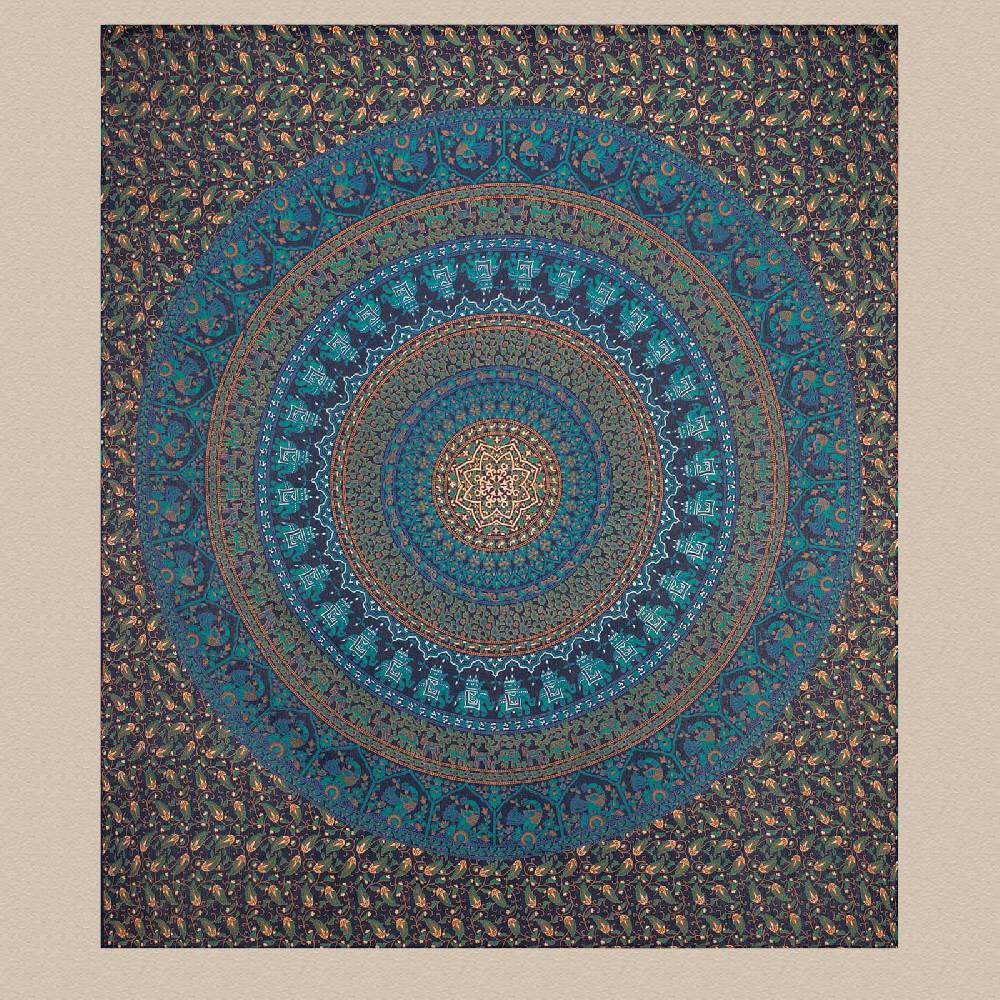 Kunst Und Magie Tagesdecke Wandbehang Mandala Deko Tuch Indisch Elefant XL Ca. 200 X 230cm