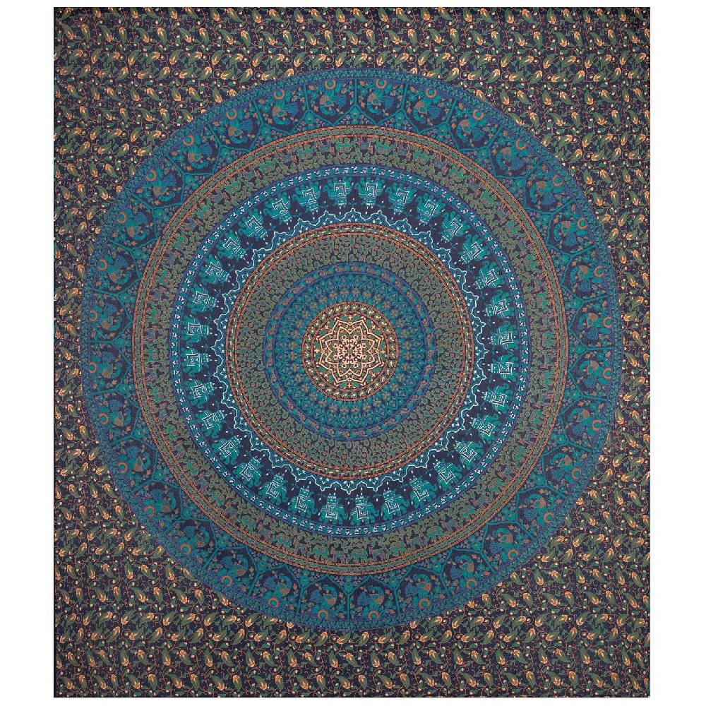 Kunst Und Magie Tagesdecke Wandbehang Mandala Deko Tuch Indisch Elefant XL Ca. 200 X 230cm