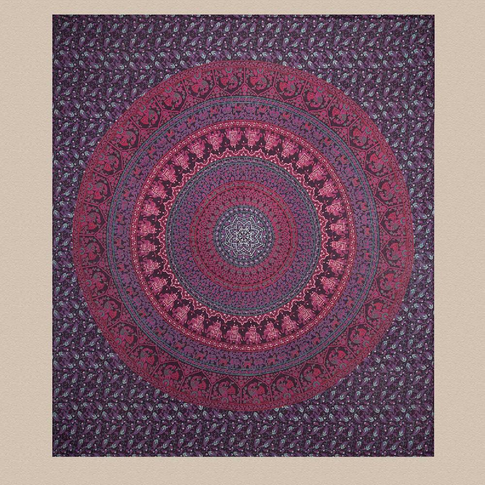 Kunst Und Magie Tagesdecke Wandbehang Mandala Deko Tuch Indisch Elefant XL Ca. 200 X 230cm