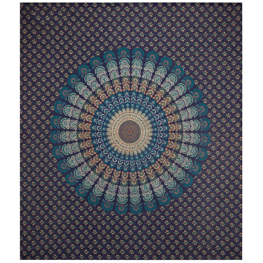 Kunst Und Magie Tagesdecke Wandbehang Mandala Deko Tuch Peacock Pfau XL Ca. 200 X 230cm