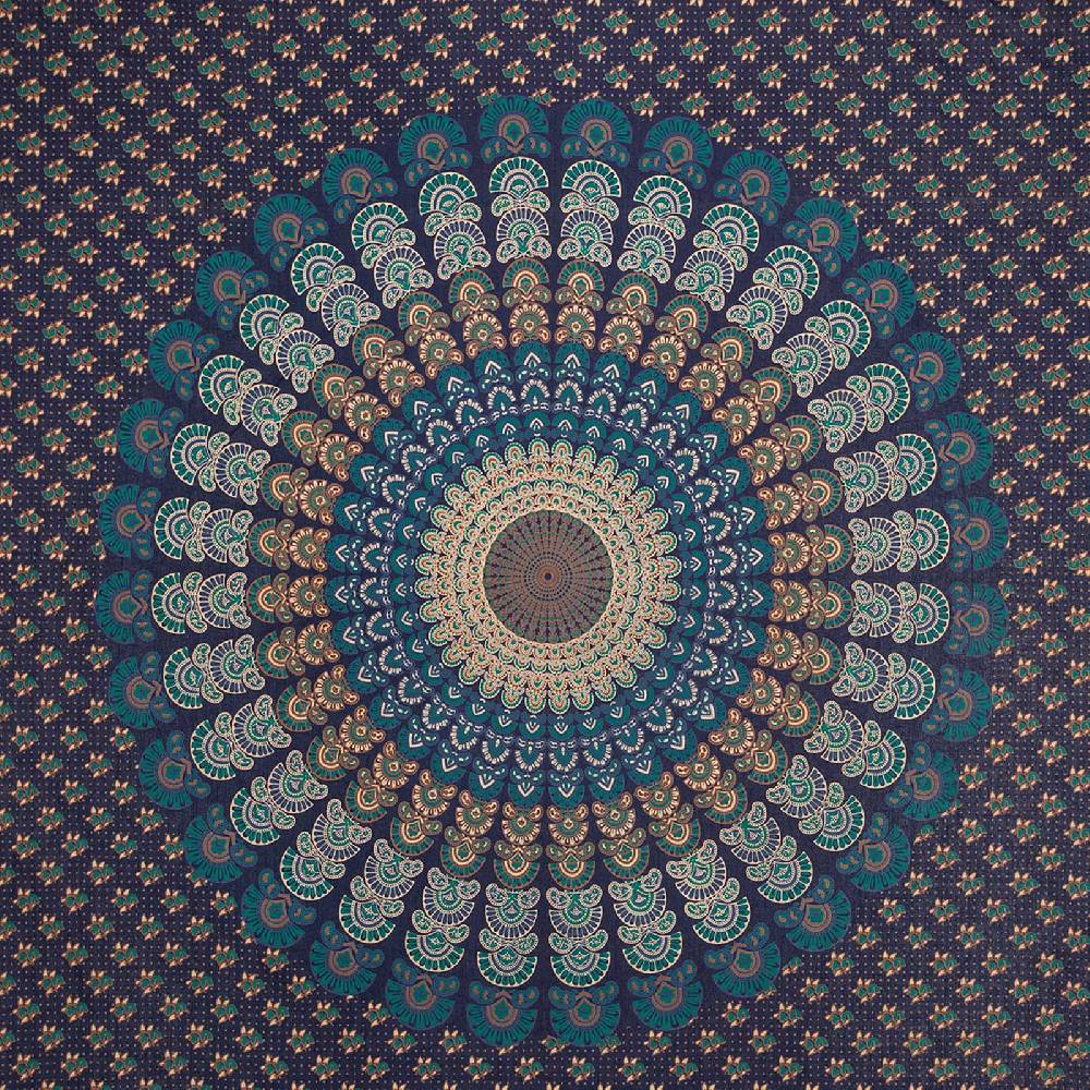 Kunst Und Magie Tagesdecke Wandbehang Mandala Deko Tuch Peacock Pfau XL Ca. 200 X 230cm
