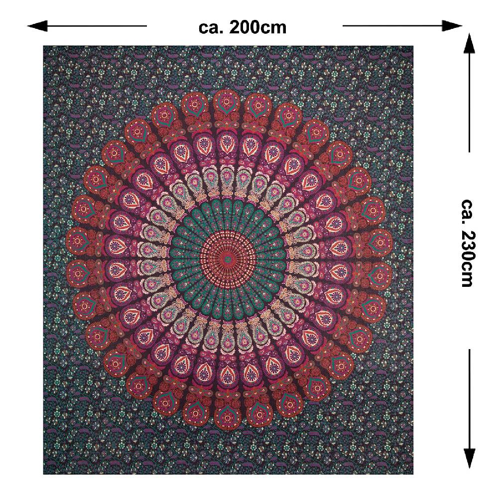 Kunst Und Magie Tagesdecke Wandbehang Mandala Deko Tuch Peacock Pfau XL Ca. 200 X 230cm