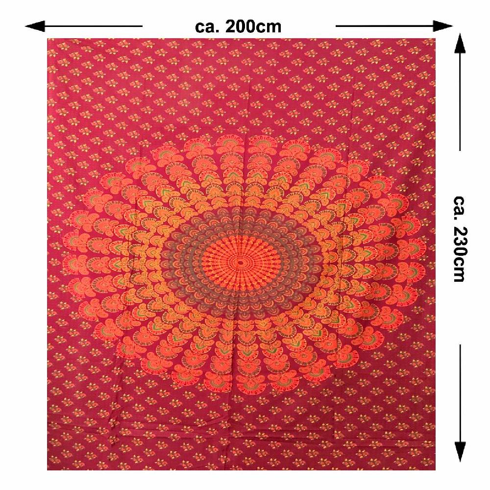 Kunst Und Magie Tagesdecke Wandbehang Mandala Deko Tuch Peacock Pfau XL Ca. 200 X 230cm
