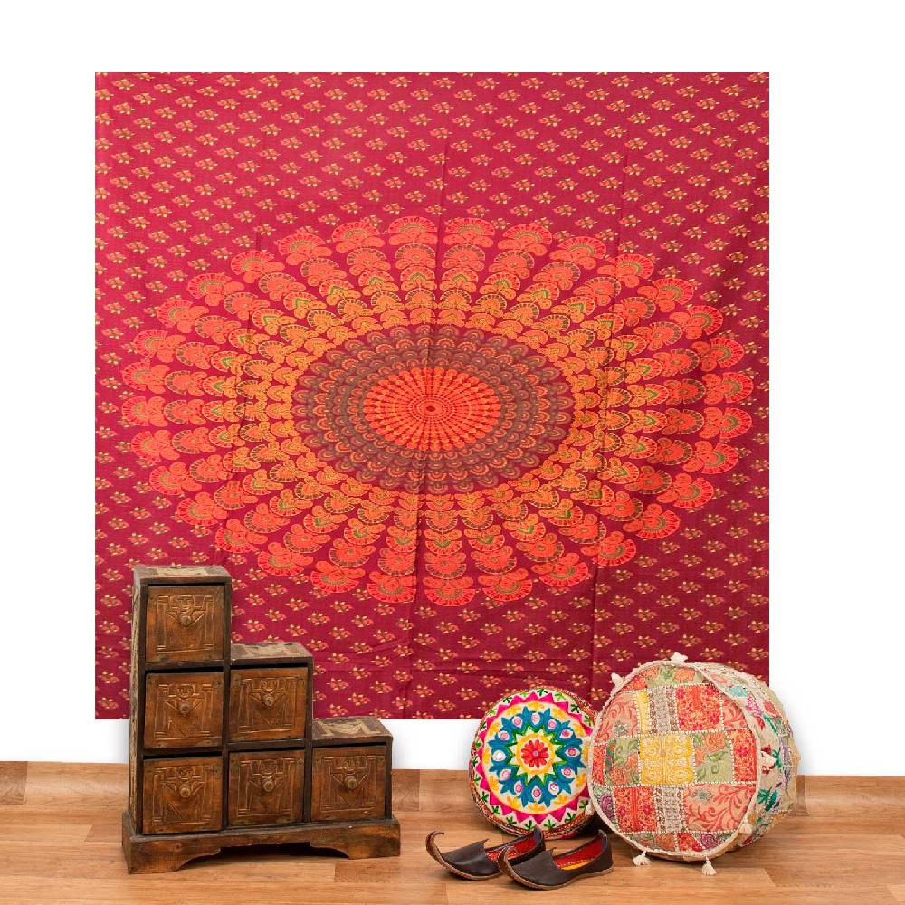 Kunst Und Magie Tagesdecke Wandbehang Mandala Deko Tuch Peacock Pfau XL ca. 200 x 230cm