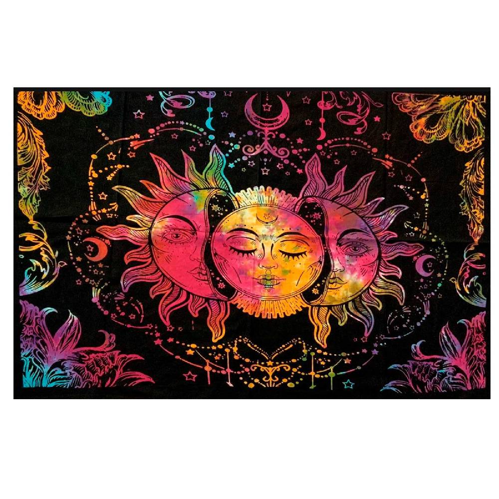 Kunst Und Magie Tagesdecke Wandbehang Sonne Mond Und Sterne Deko Tuch Bunt XL Ca. 200 X 230cm