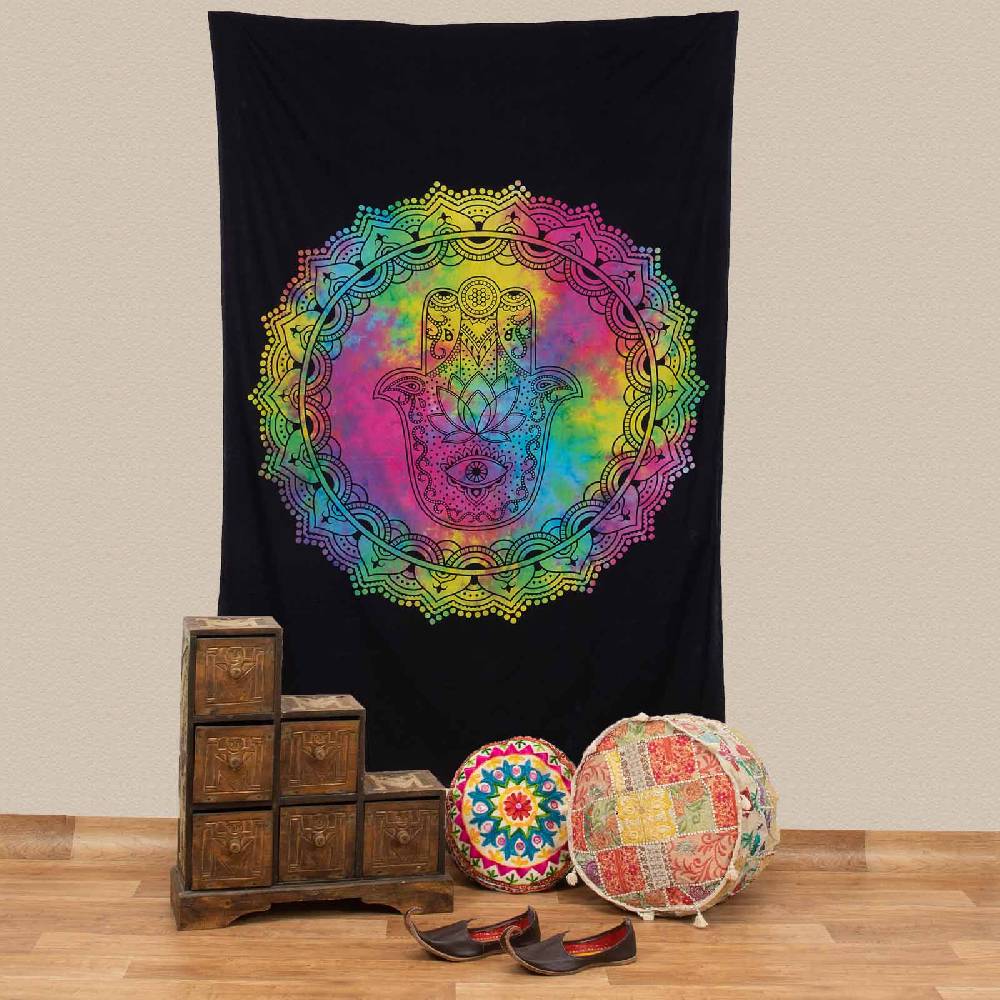 Kunst Und Magie Tagesdecke Wandbehang Wand-Deko-Tuch Hamsa Hand Der Fatima Ca. 200 X 135 Cm
