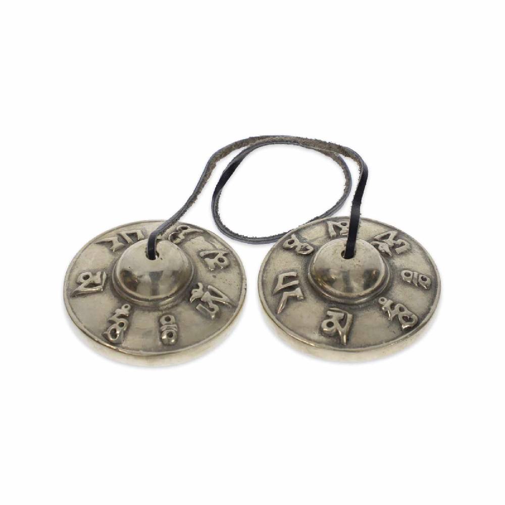 Kunst Und Magie Tibetische Zimbeln OM Tingcha Mit Hellem Klang 6,5 Cm Mit Geschenkbox