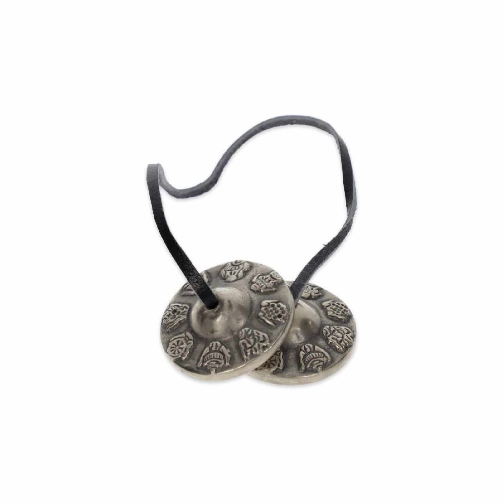 Kunst Und Magie Tibetische Zimbeln Tingcha mit Hellem Klang 4,5 cm 8 Glücksymbole mit Geschenkbox