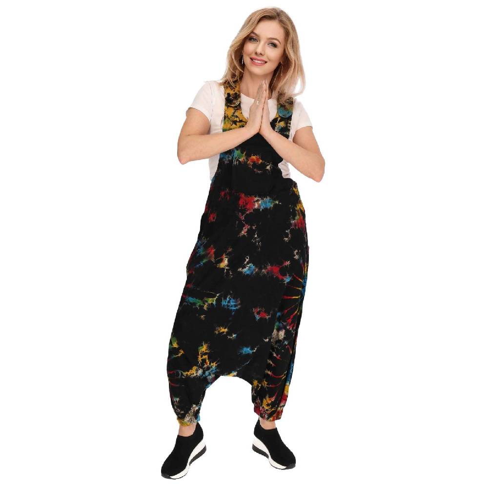Kunst Und Magie Tie Dye Batik Latzhose Damen Haremshose Hose Psy Goa 70er Overall Boho Jumpsuit Bunt