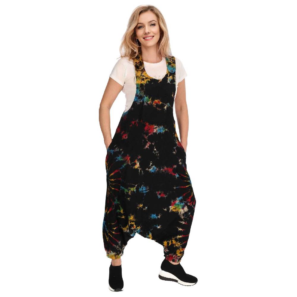 Kunst Und Magie Tie Dye Batik Latzhose Damen Haremshose Hose Psy Goa 70er Overall Boho Jumpsuit Bunt