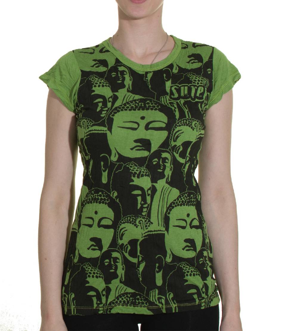 Kunst Und Magie Top Sure Buddha Köpfe 70er Retro T-Shirt Hippie Goa