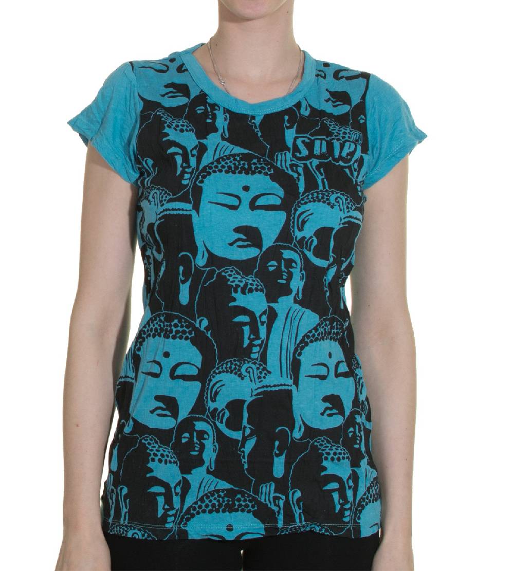 Kunst Und Magie Top Sure Buddha Köpfe 70er Retro T-Shirt Hippie Goa