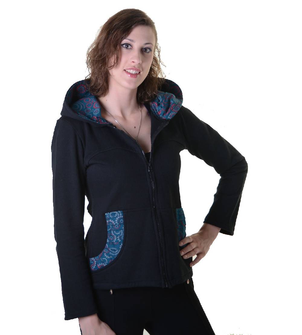 Kunst Und Magie Trendige Baumwolljacke Für Damen Mit Goa-Mustern - Hippie Jacke Fleecefutter Mit Kapuze