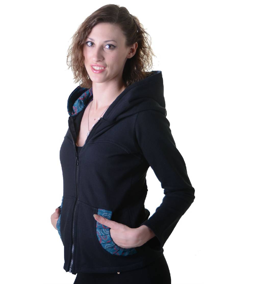 Kunst Und Magie Trendige Baumwolljacke Für Damen Mit Goa-Mustern - Hippie Jacke Fleecefutter Mit Kapuze