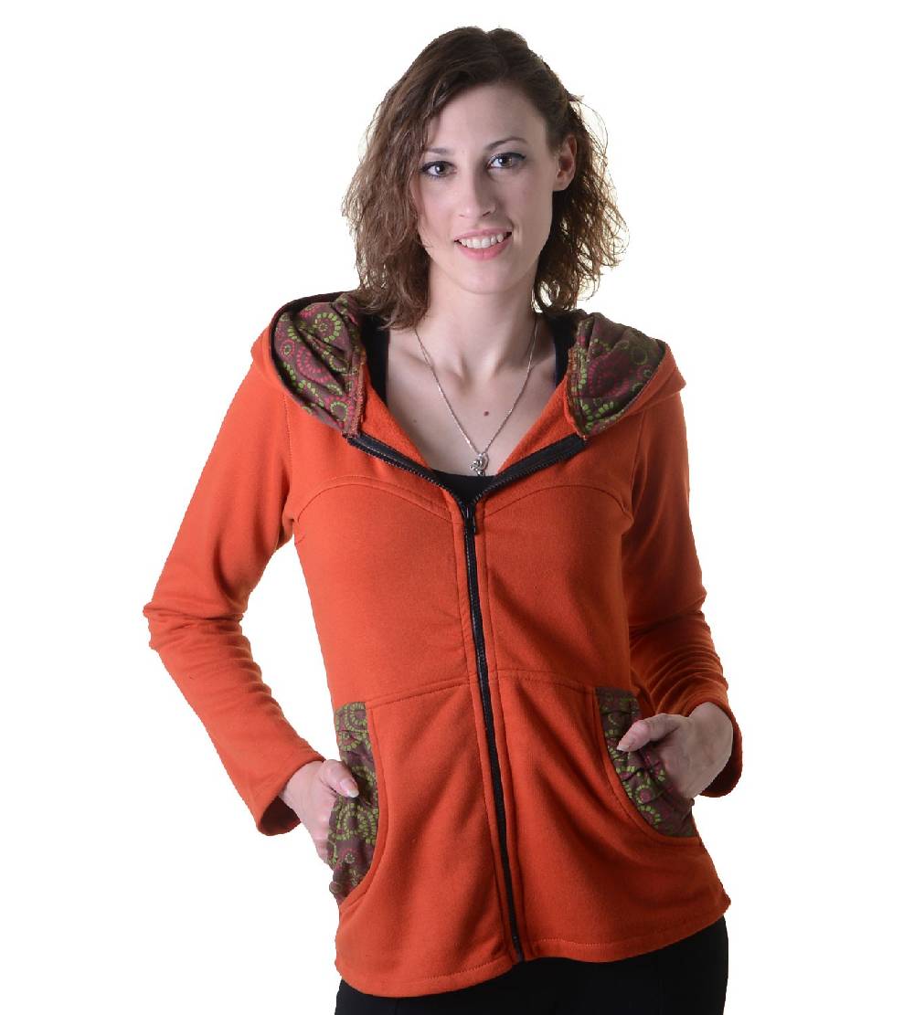 Kunst Und Magie Trendige Baumwolljacke für Damen mit Goa-Mustern - Hippie Jacke Fleecefutter mit Kapuze