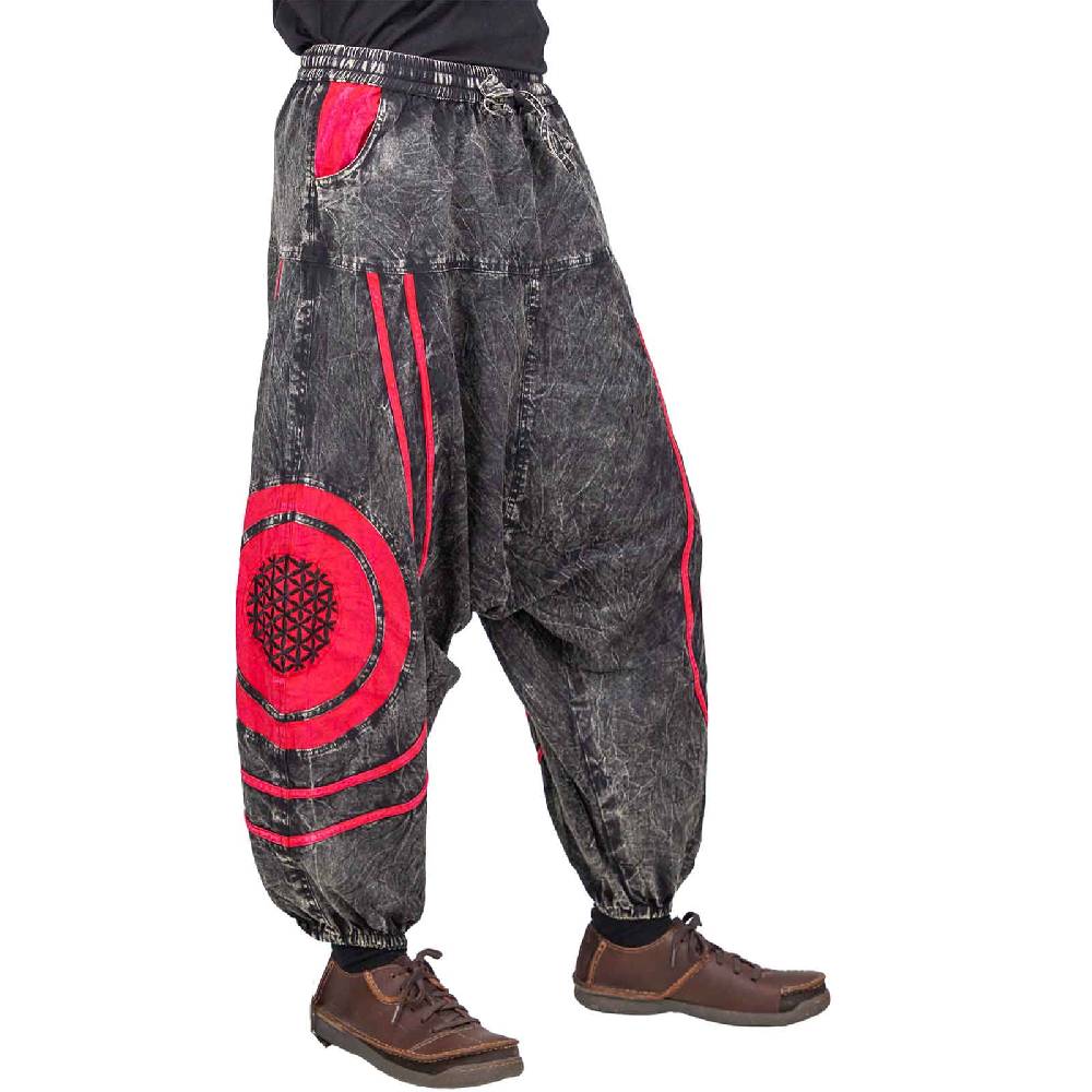 Kunst Und Magie Unisex Psy Baggy Pants Hippie Hose Goa Baumwoll Haremshose Stonewashed Blume Des Lebens