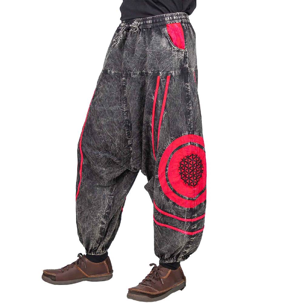 Kunst Und Magie Unisex Psy Baggy Pants Hippie Hose Goa Baumwoll Haremshose Stonewashed Blume Des Lebens